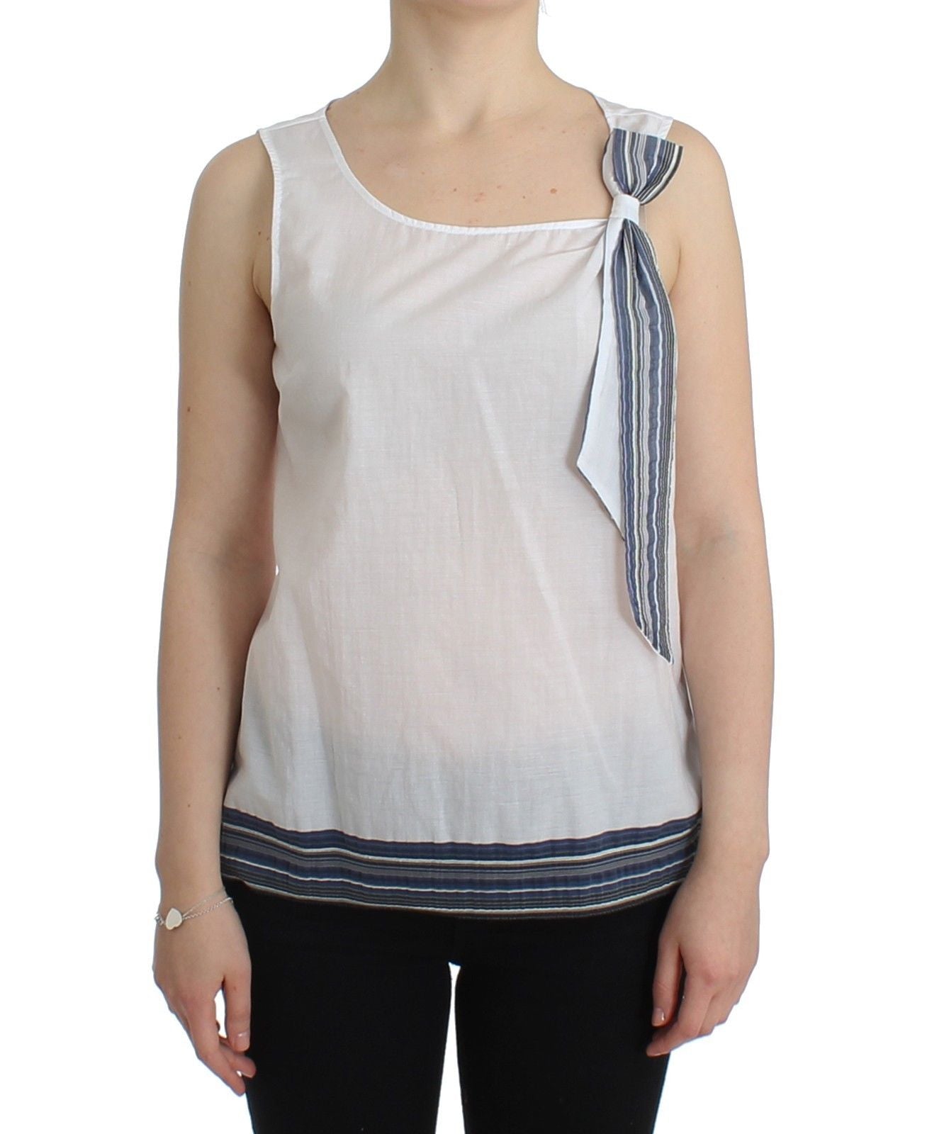 Weiß-blaues Top, Bluse, Tank-Shirt, ärmellos