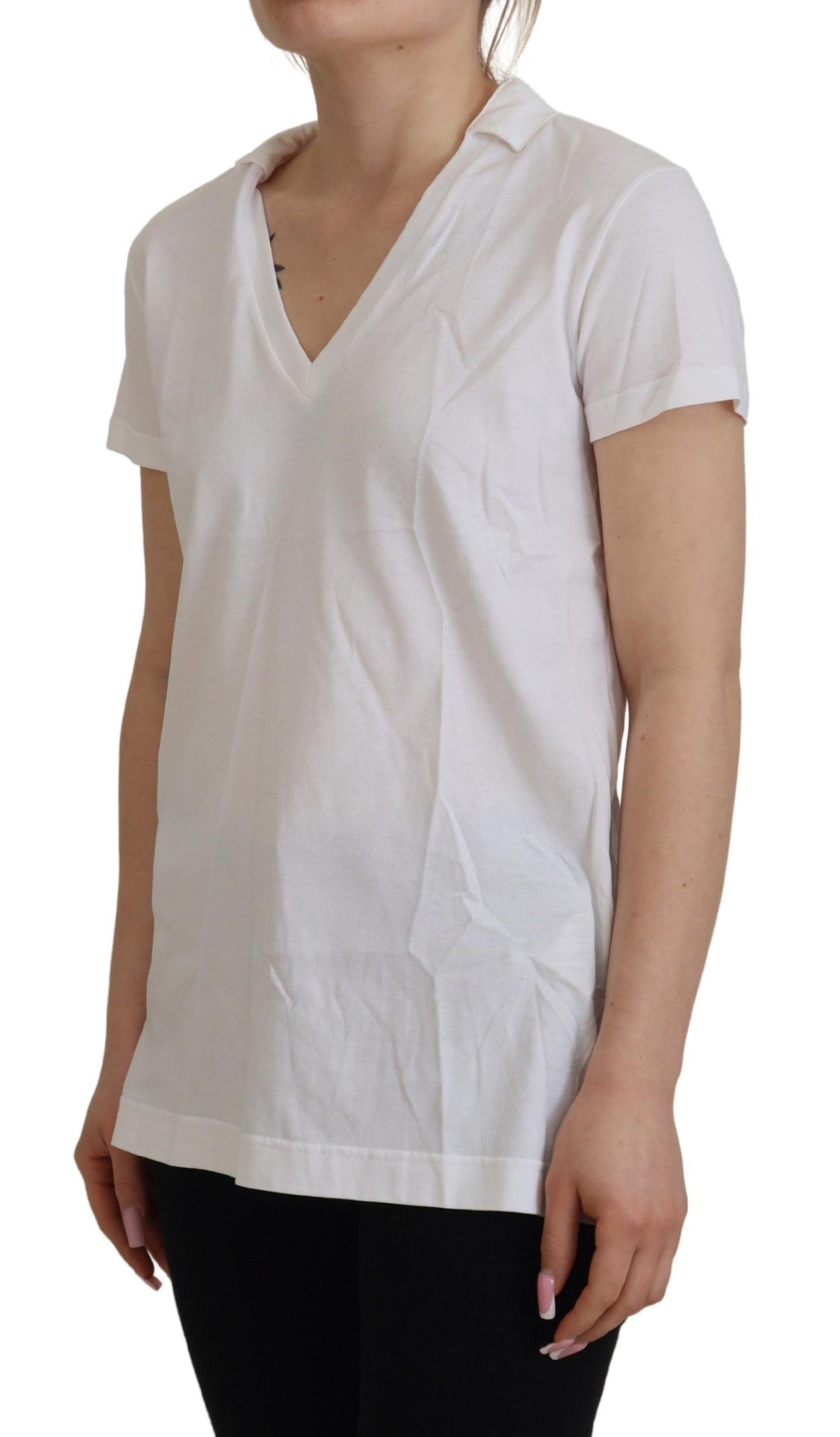 T-shirt bianca in cotone con scollo a V a maniche corte