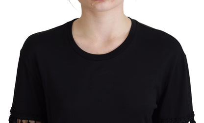 Camicetta T-shirt nera Camicetta in cotone con nappe