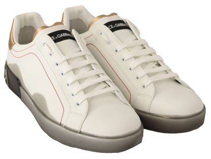 Scarpe casual da ginnastica basse in pelle oro bianco