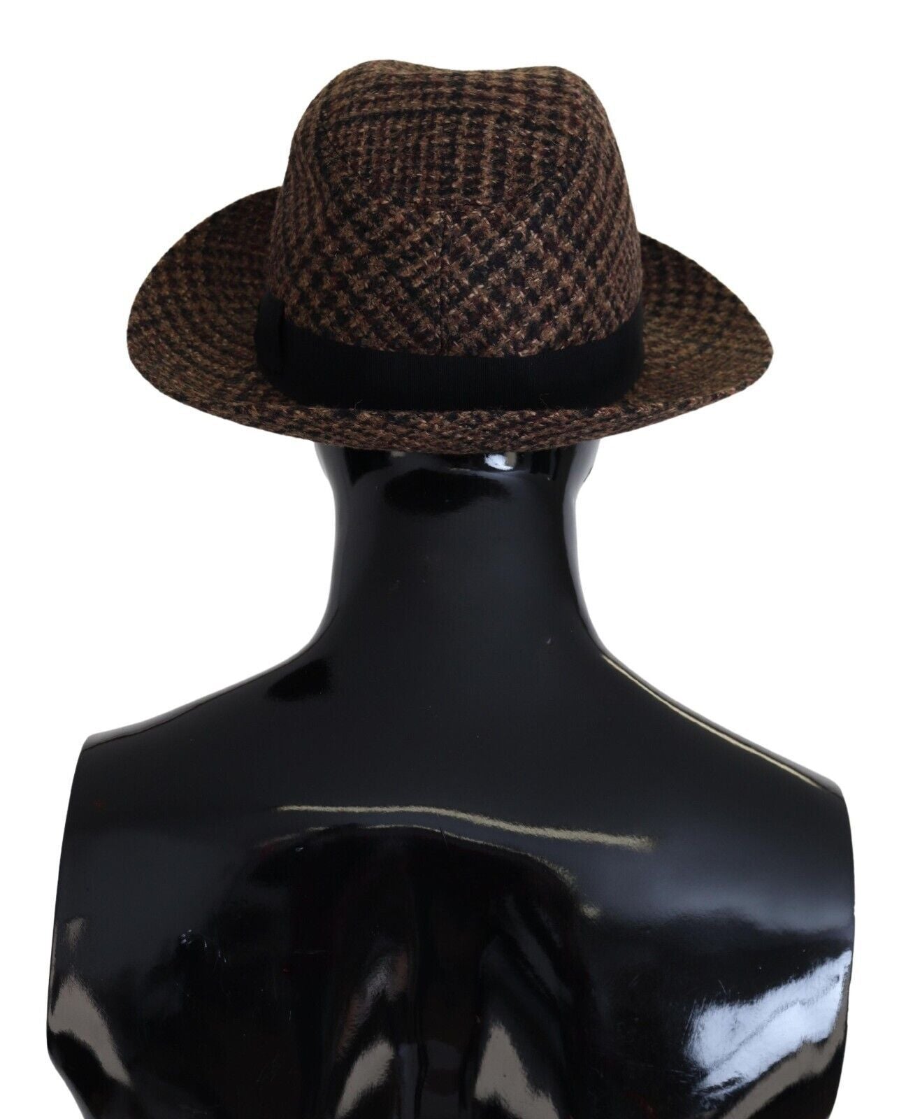 Brauner Tweed-Woll-Fedora-Trilby-Hut mit Logo