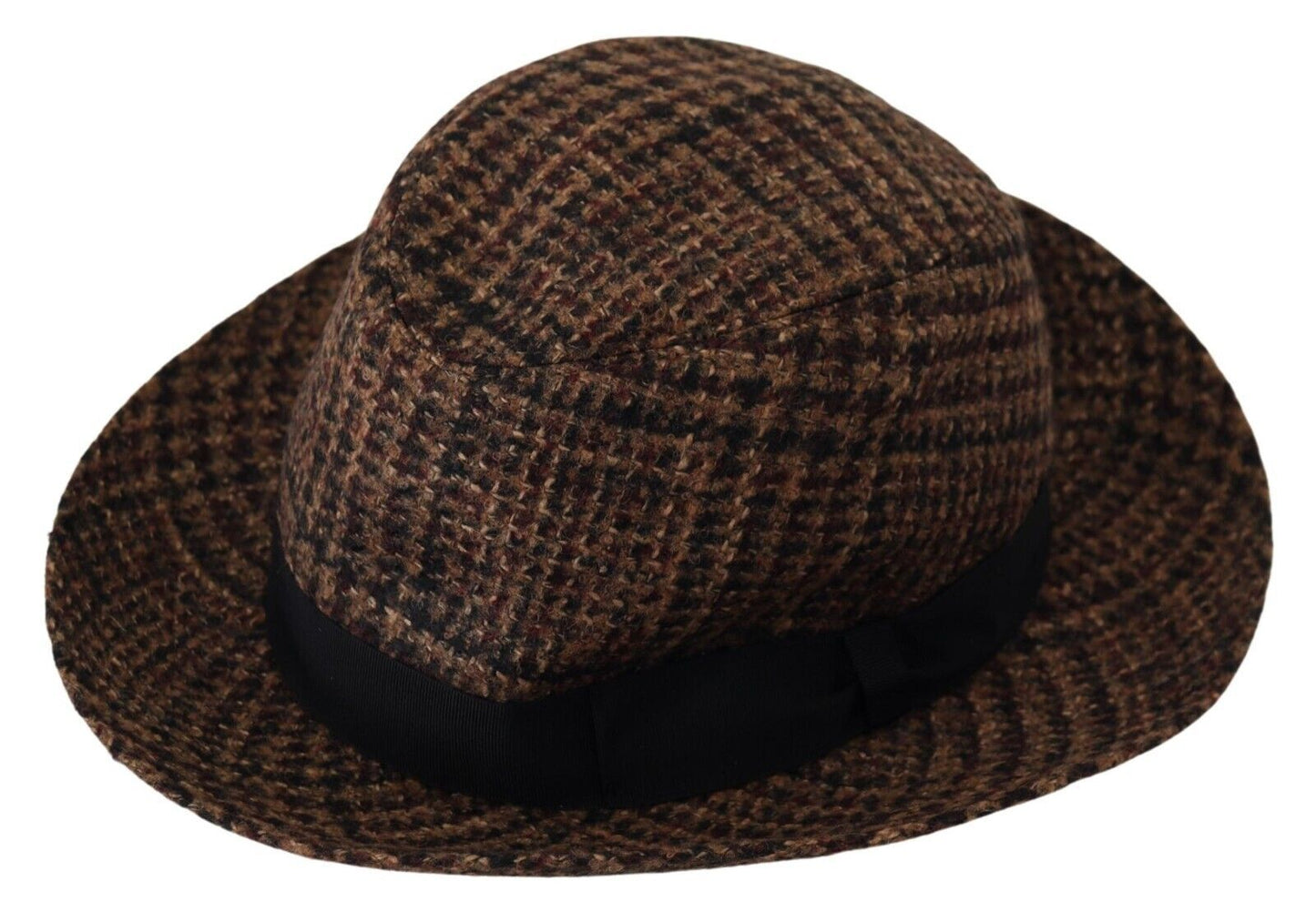 Brauner Tweed-Woll-Fedora-Trilby-Hut mit Logo