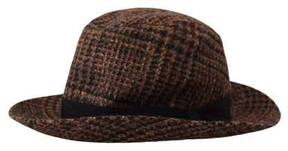 Brauner Tweed-Woll-Fedora-Trilby-Hut mit Logo