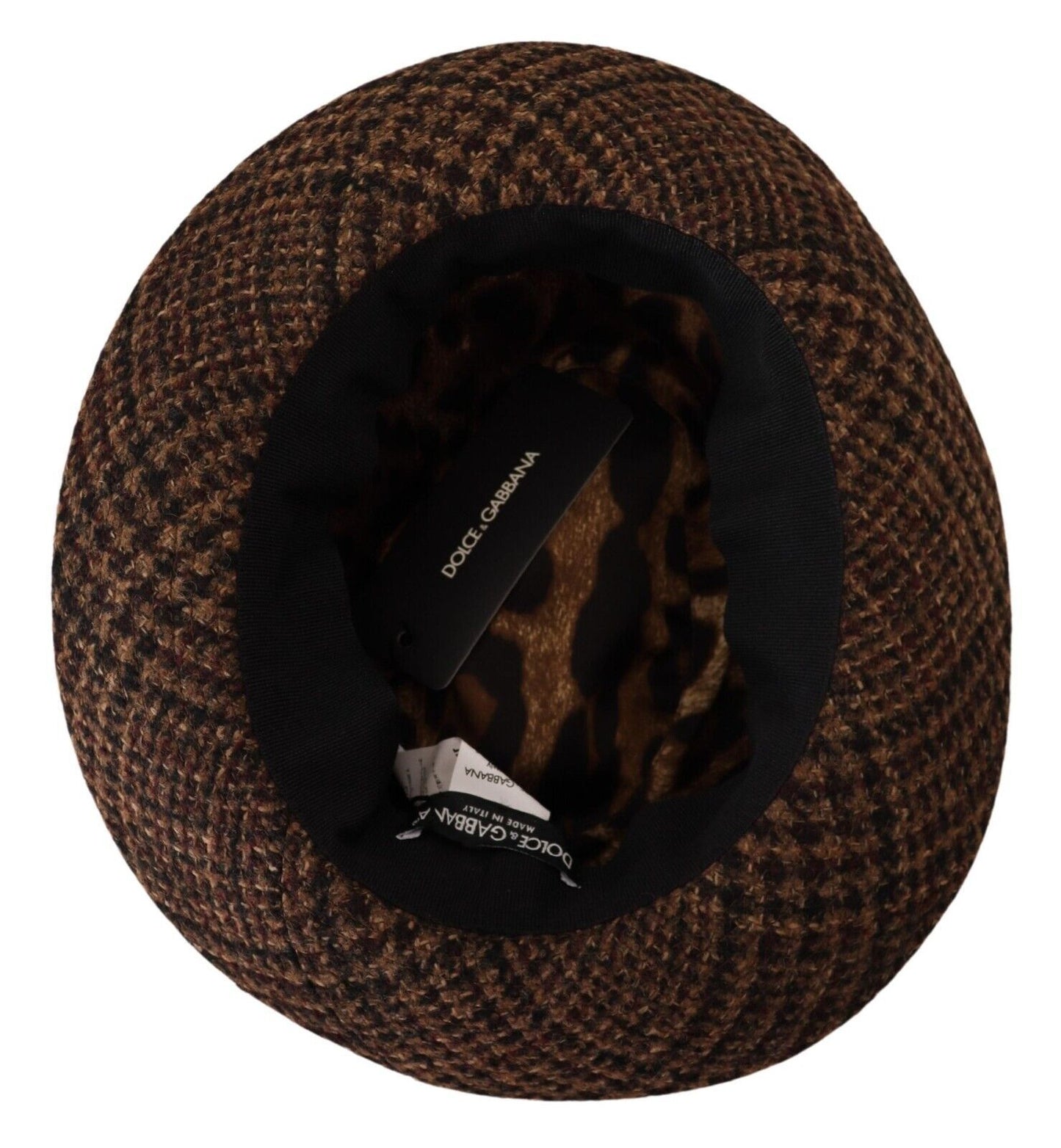 Brauner Tweed-Woll-Fedora-Trilby-Hut mit Logo