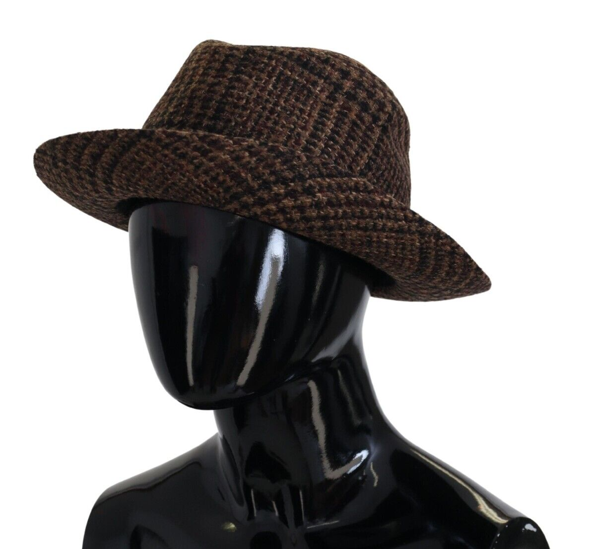 Brauner Tweed-Woll-Fedora-Trilby-Hut mit Logo