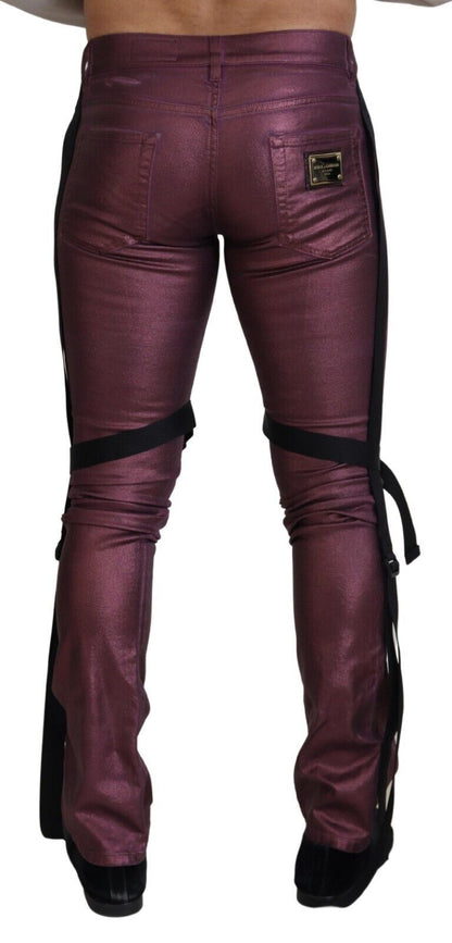 Jeans in denim con imbracatura casual da uomo in cotone magenta