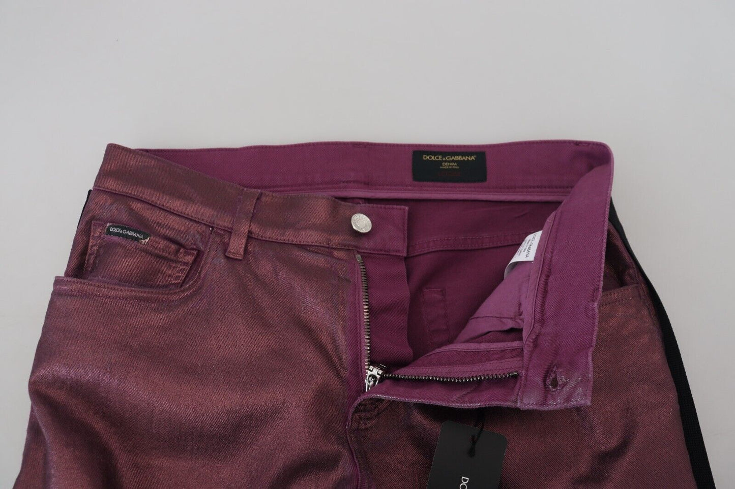 Jeans in denim con imbracatura casual da uomo in cotone magenta