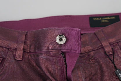 Jeans in denim con imbracatura casual da uomo in cotone magenta