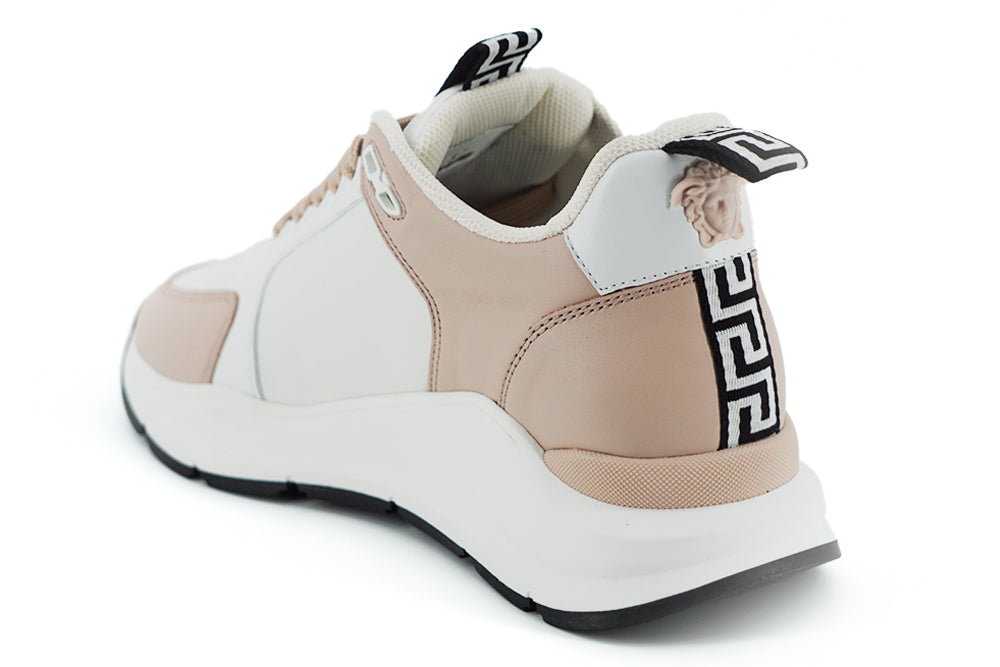 Sneakers in pelle di vitello rosa chiaro e bianca