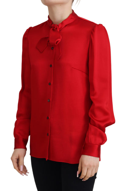 Elegante rote Bluse mit Ascot-Kragen