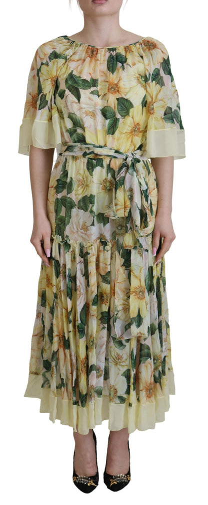 Dolce & Gabbana Floral Silk Pleated Maxi Dress