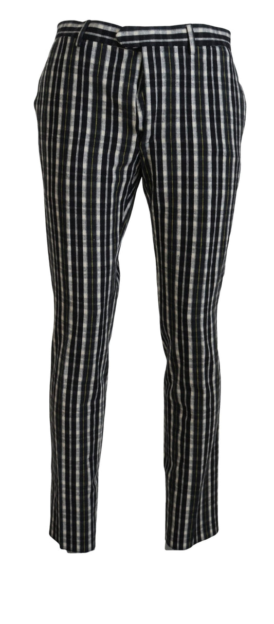 Pantaloni casual in cotone a quadri neri