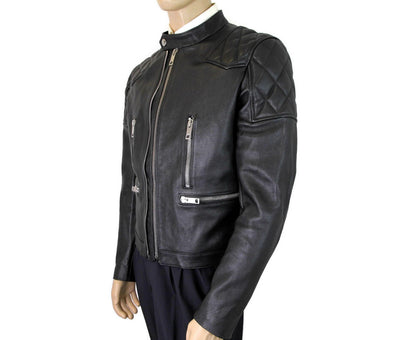 Giacca biker trapuntata a diamante in pelle nera da uomo Burberry