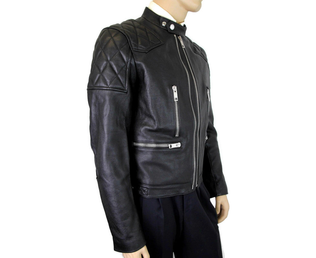 Giacca biker trapuntata a diamante in pelle nera da uomo Burberry