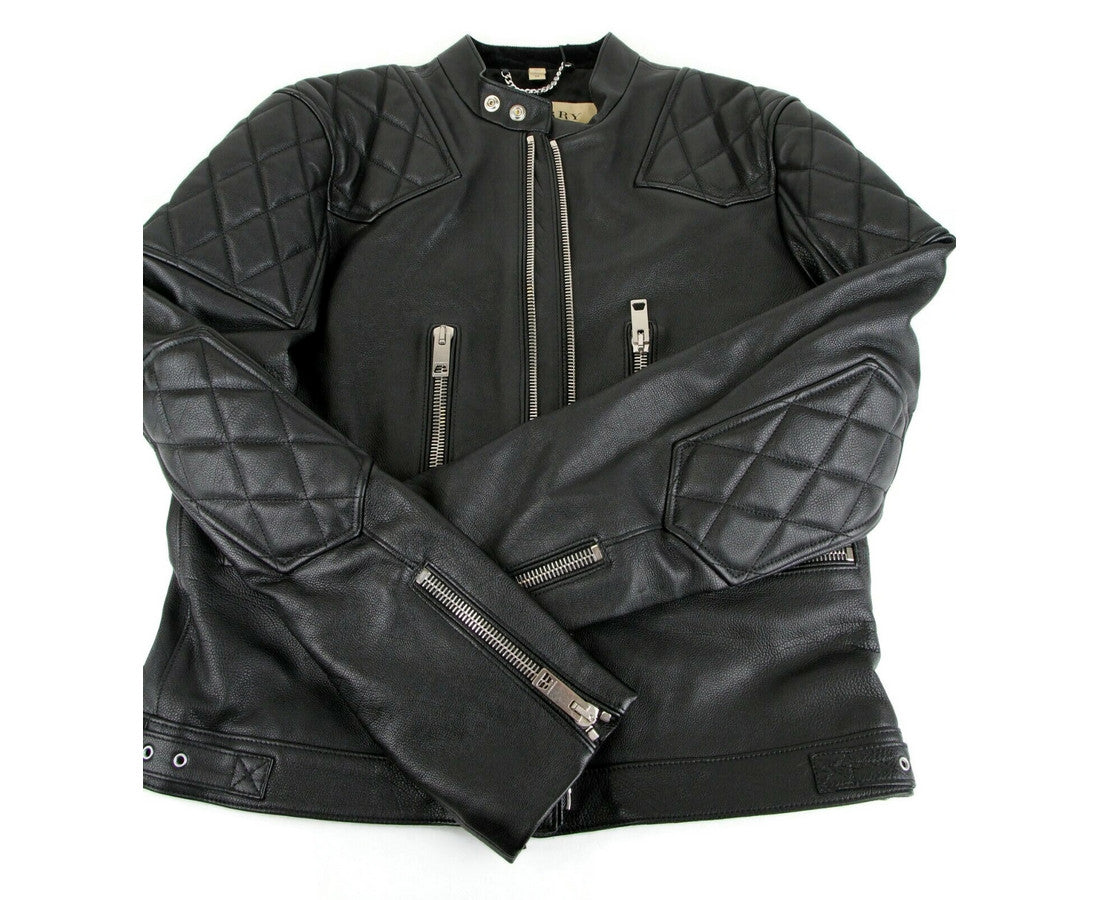 Giacca biker trapuntata a diamante in pelle nera da uomo Burberry