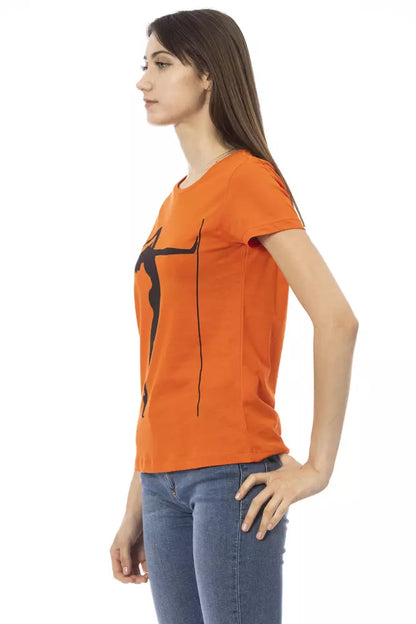 Schickes oranges Rundhals-T-Shirt mit Frontprint