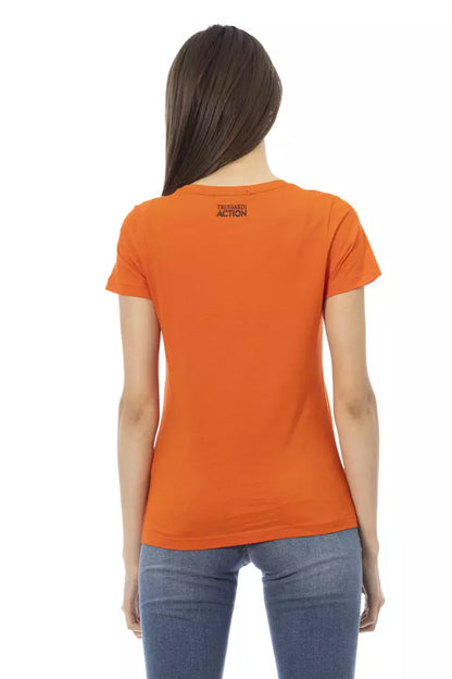 Schickes oranges Rundhals-T-Shirt mit Frontprint