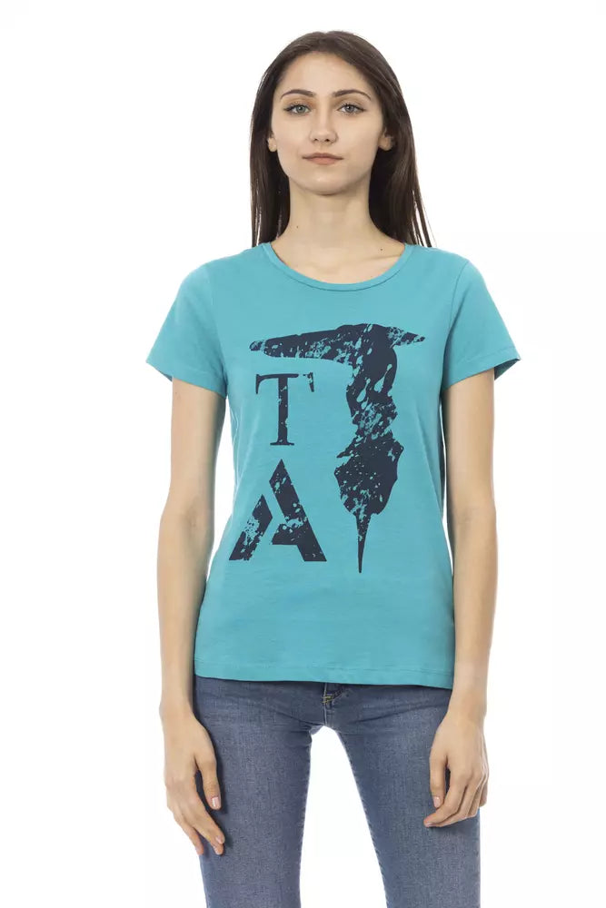 Elegantes hellblaues T-Shirt mit schickem Frontprint