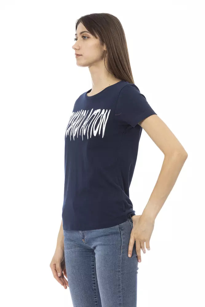 Elegantes blaues Kurzarm-T-Shirt mit schickem Aufdruck