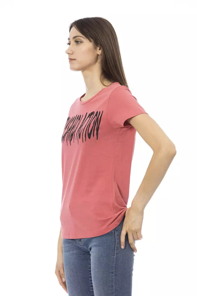 Elegantes rosafarbenes Kurzarm-T-Shirt mit schickem Aufdruck