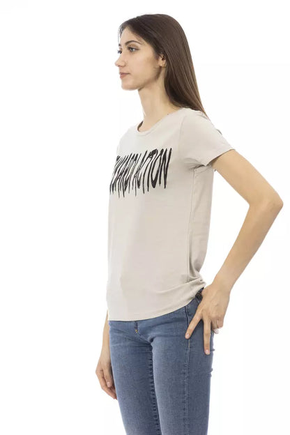 Elegantes beiges Kurzarm-T-Shirt mit Rundhalsausschnitt