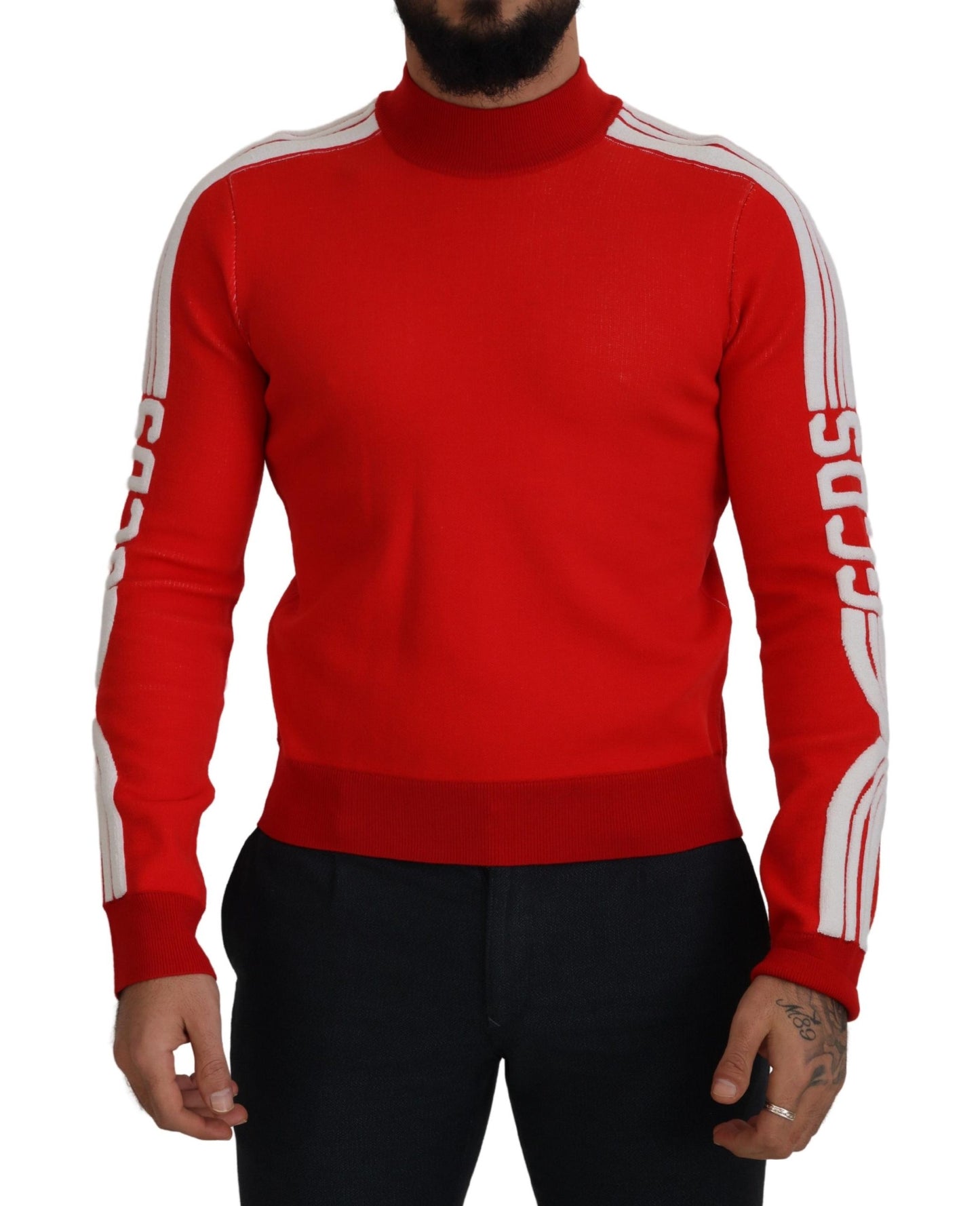 Maglione pullover da uomo girocollo in lana rossa con logo stampato