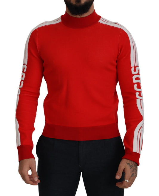 Maglione pullover da uomo girocollo in lana rossa con logo stampato