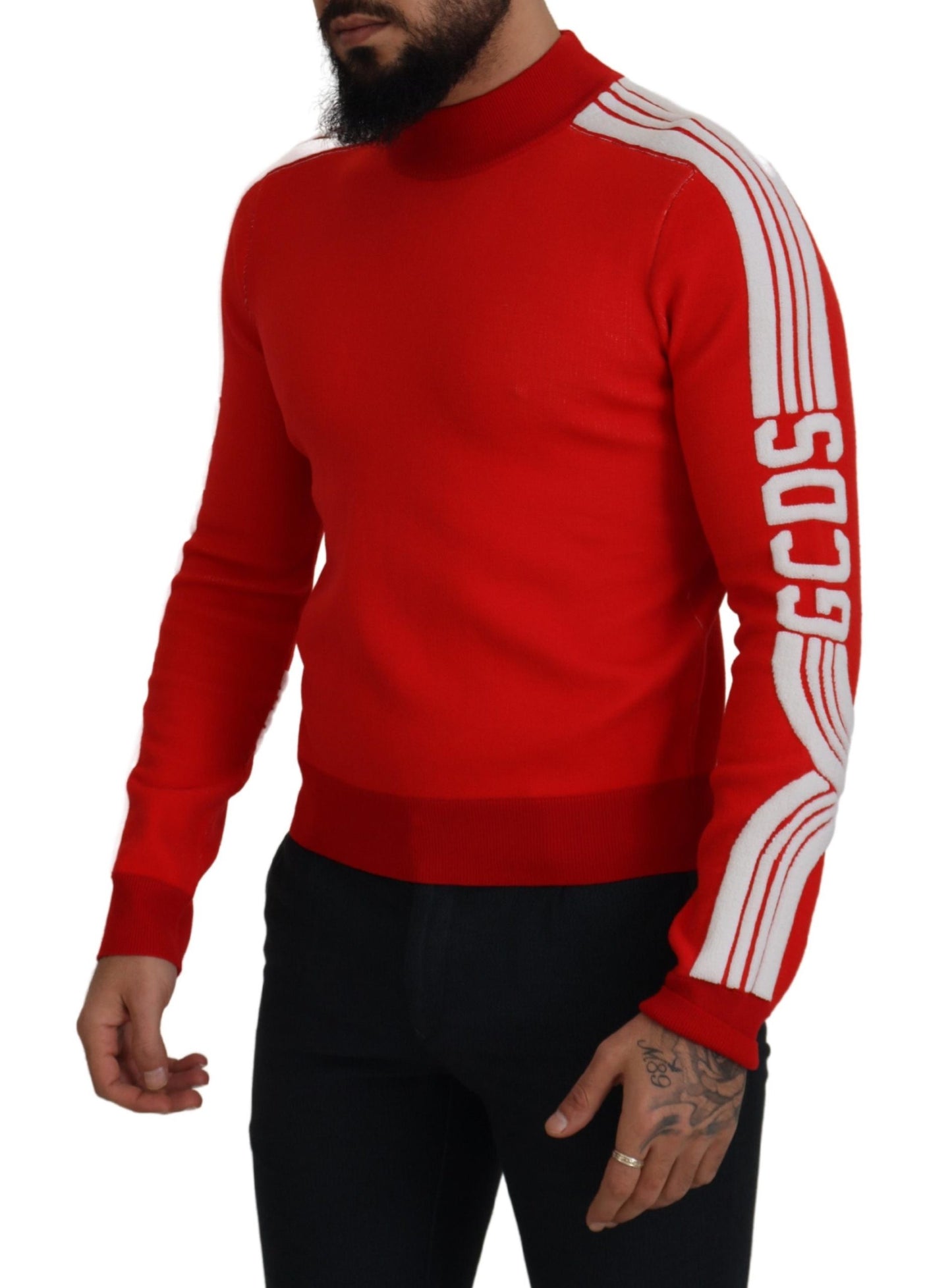 Maglione pullover da uomo girocollo in lana rossa con logo stampato