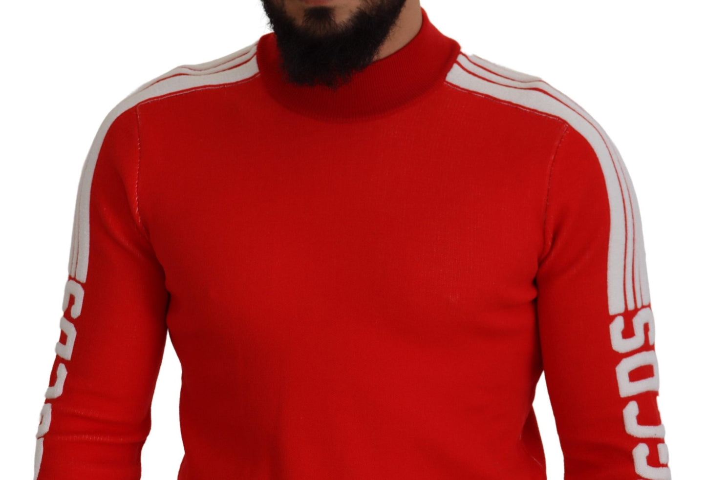 Maglione pullover da uomo girocollo in lana rossa con logo stampato