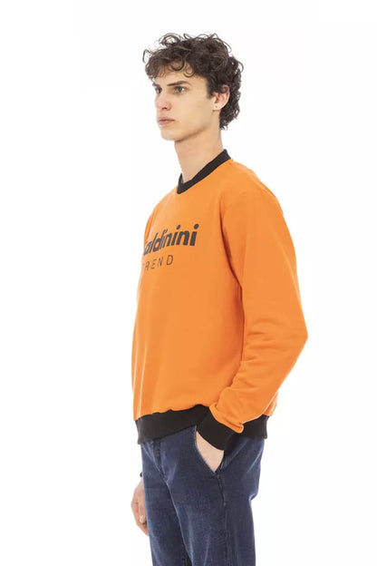 Orangefarbener Kapuzenpullover aus Baumwollfleece mit Logo vorne