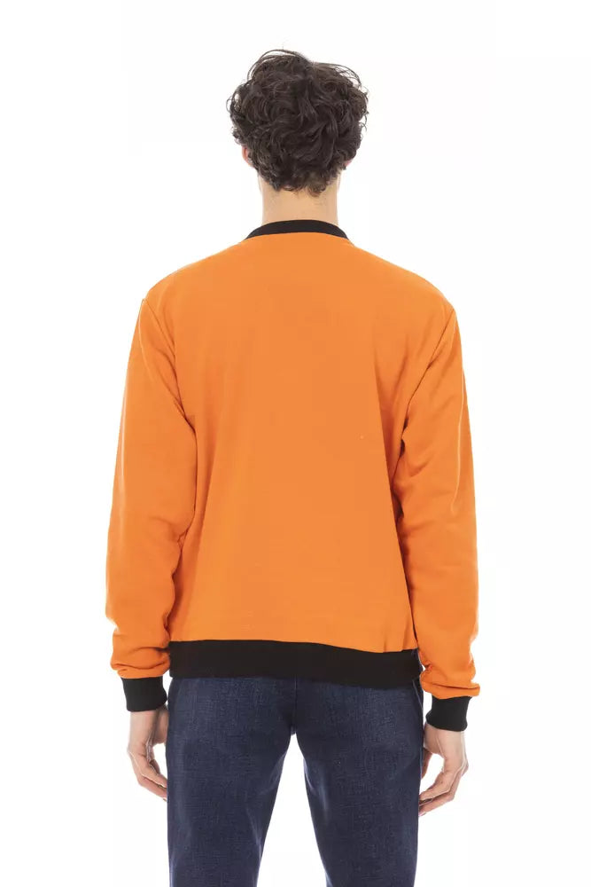 Orangefarbener Kapuzenpullover aus Baumwollfleece mit Logo vorne