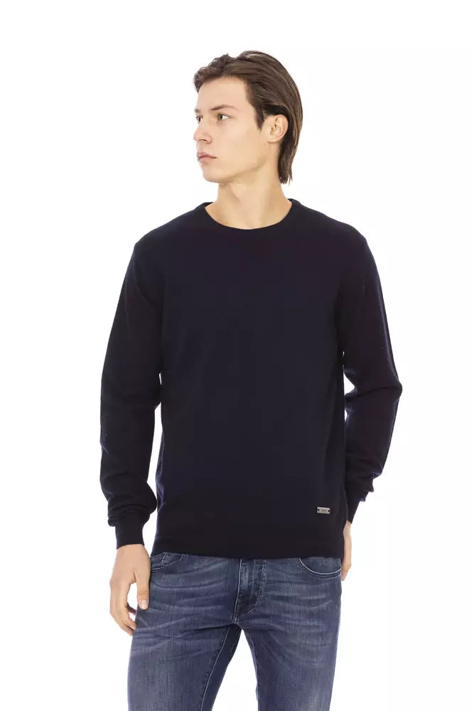 Schicker, blauer Statement-Pullover mit Rundhalsausschnitt