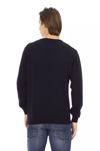 Schicker, blauer Statement-Pullover mit Rundhalsausschnitt