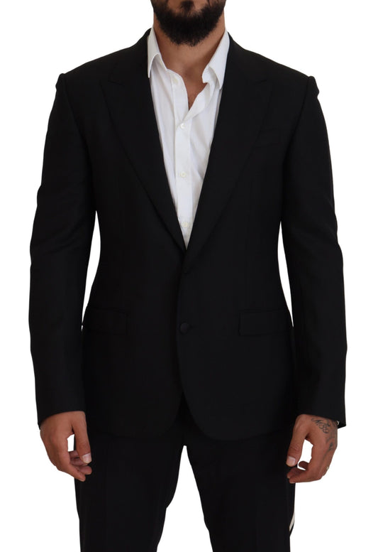 Blazer da giacca slim fit elasticizzato in lana nera