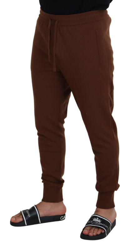 Pantaloni jogger con coulisse da uomo in cashmere marrone