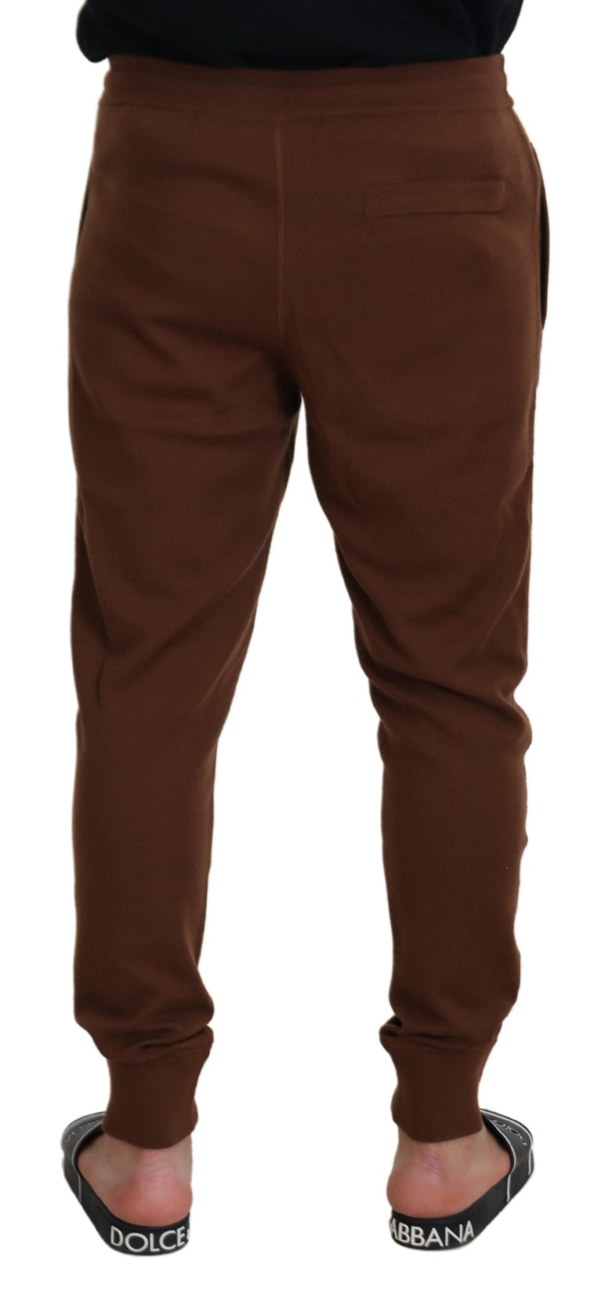 Pantaloni jogger con coulisse da uomo in cashmere marrone