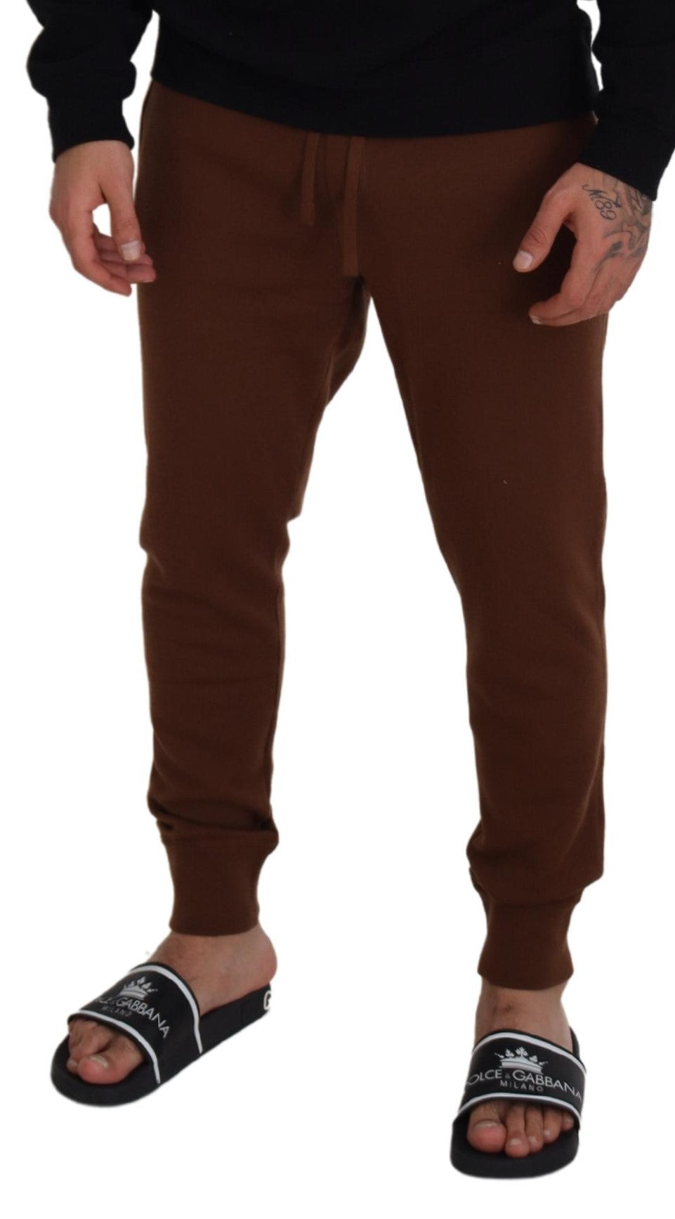 Pantaloni jogger con coulisse da uomo in cashmere marrone