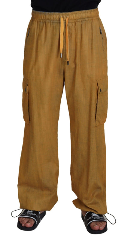 Pantaloni cargo con coulisse in lino marrone