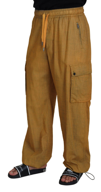 Pantaloni cargo con coulisse in lino marrone