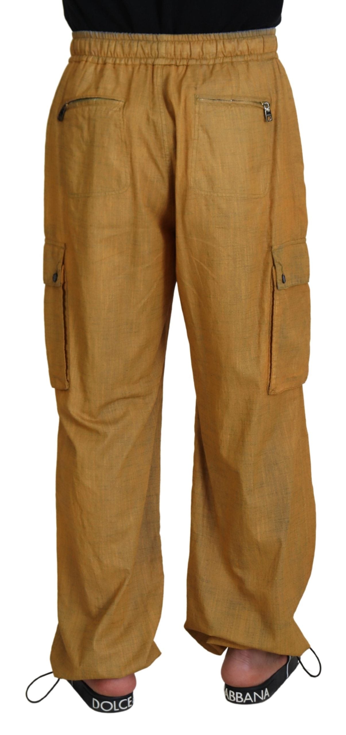 Pantaloni cargo con coulisse in lino marrone