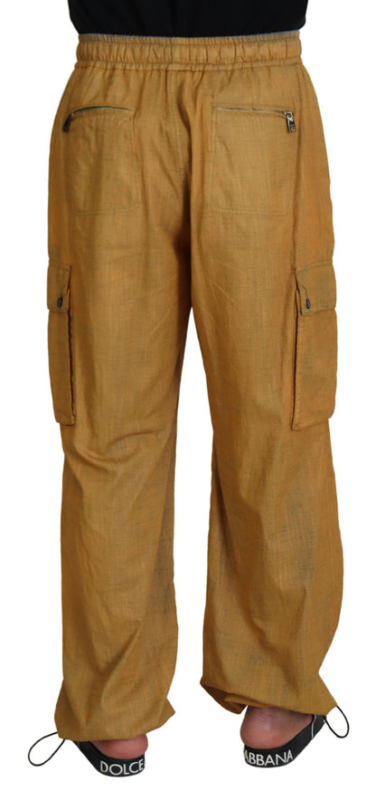 Pantaloni cargo con coulisse in lino marrone