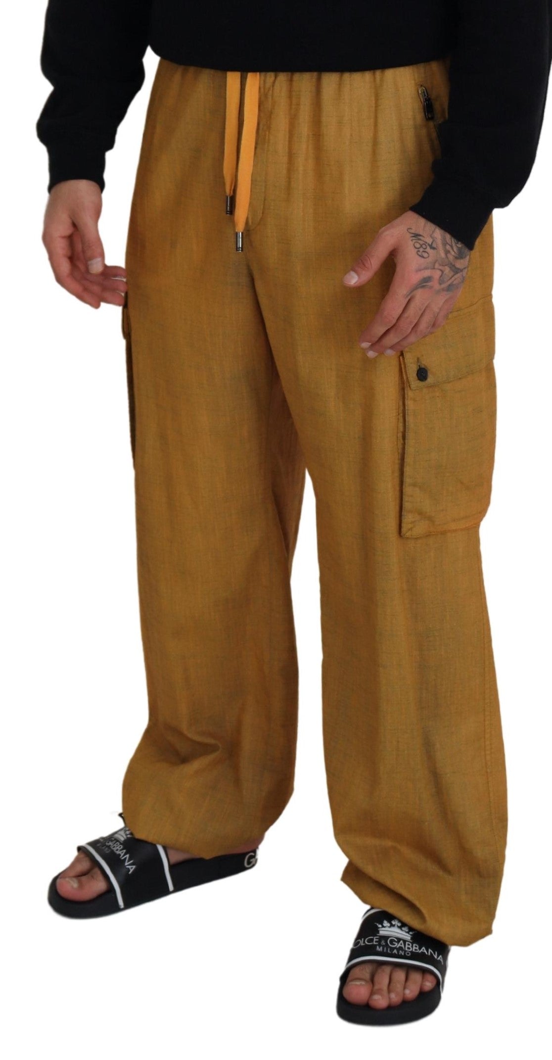 Pantaloni cargo con coulisse in lino marrone