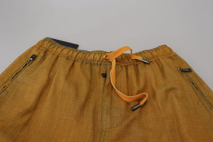 Pantaloni cargo con coulisse in lino marrone