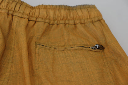 Pantaloni cargo con coulisse in lino marrone