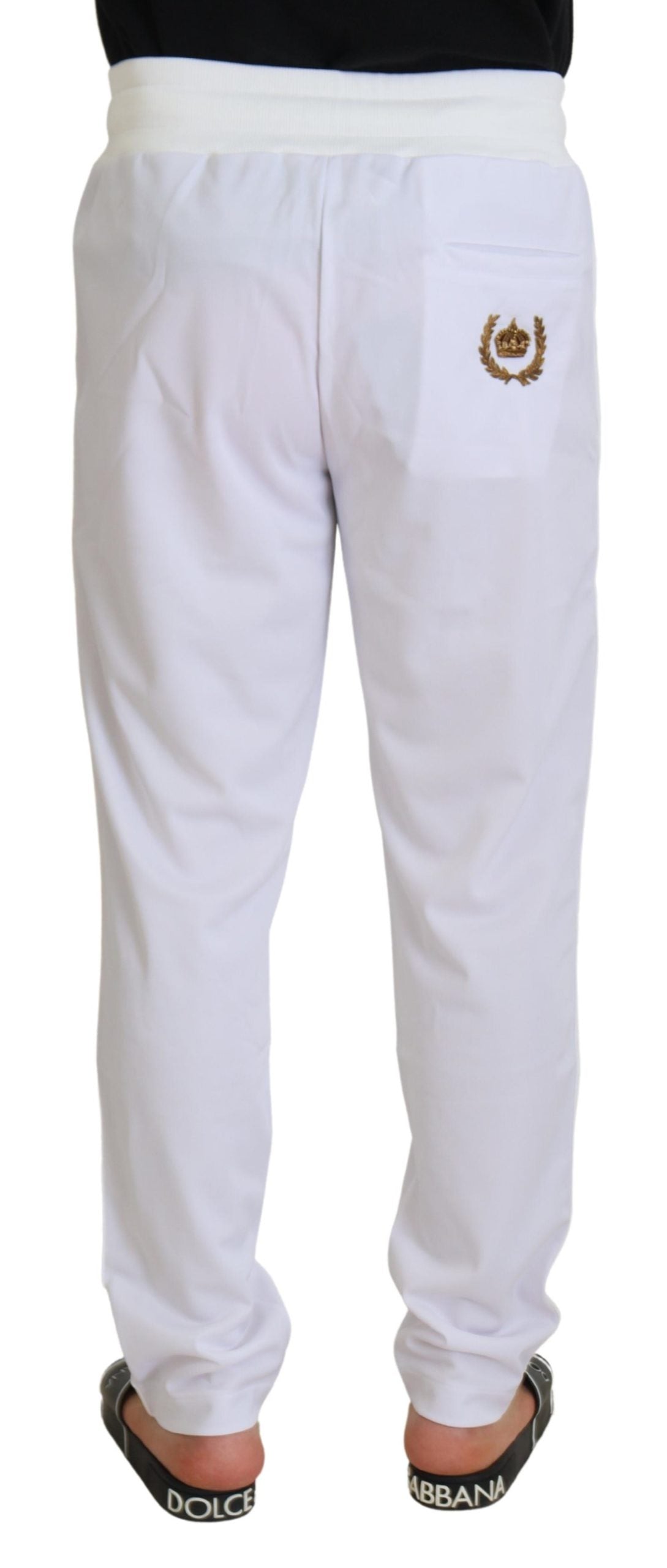 Pantaloni jogger con logo corona in poliestere bianco