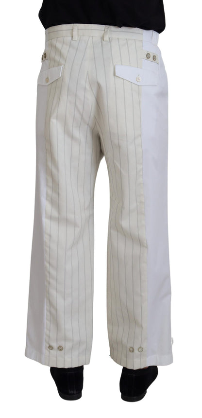 Pantaloni formali a righe in cotone bianco