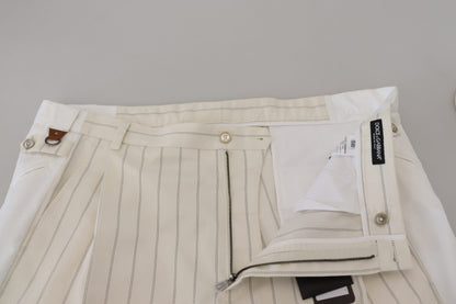 Pantaloni formali a righe in cotone bianco