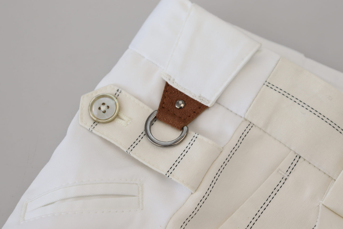 Pantaloni formali a righe in cotone bianco