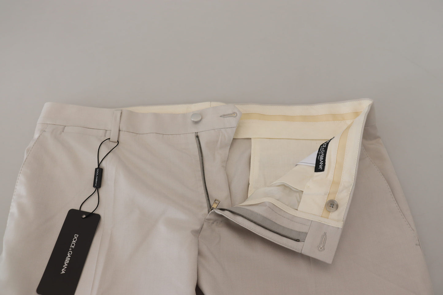 Pantaloni chino a vita media in seta bianco sporco