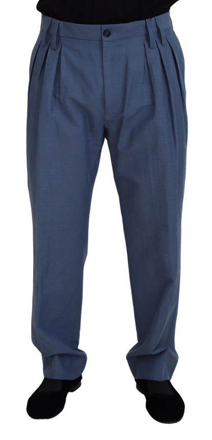 Pantaloni formali da uomo chino in lino blu